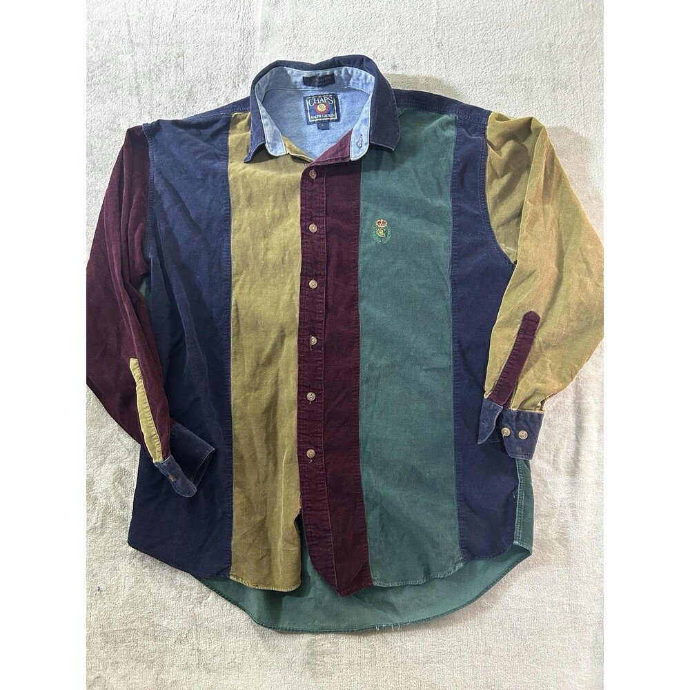 Vintage Chaps Ralph Lauren Colorblock Corduroy Button Up Shirt Men’s Large 90s
